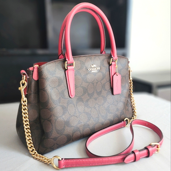 Coach Handbags - Coach Darcie Carryall Satchel Signature Colorblock Brown & Pink EUC